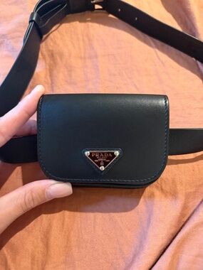 Prada Black Leather Waist Belt with Pouch Size 40
